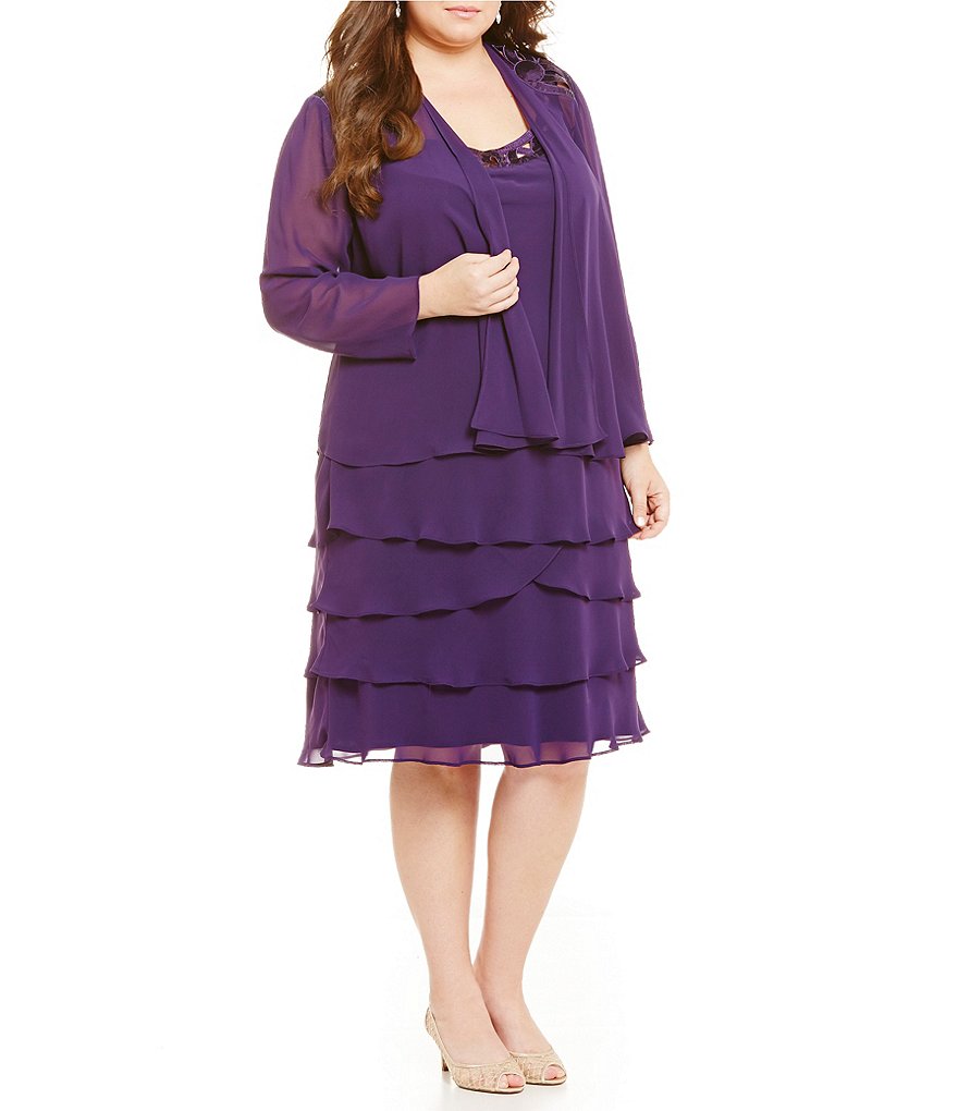 S.L. Fashions Plus Cut-Out Tiered Jacket Dress