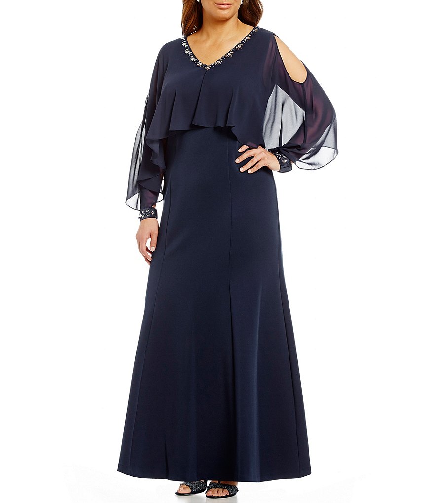 S.L. Fashions Plus Embellished-Neck Capelet Gown
