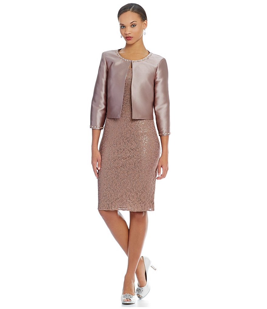 S.L. Fashions Sequin Lace 2-Piece Jacket Dress