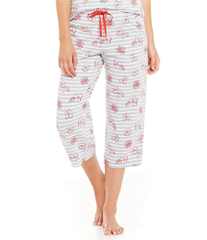 Sleep Sense Flowers & Stripes Jersey Capri Sleep Pants