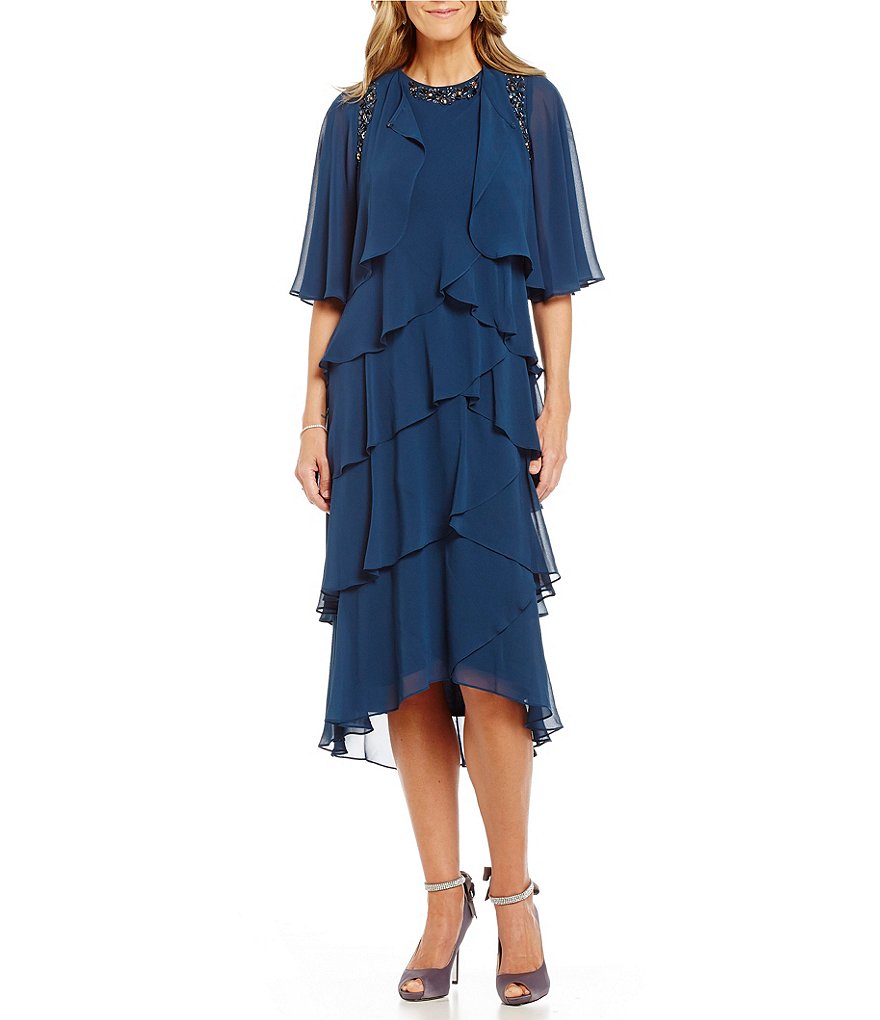S.L.Fashions Beaded Chiffon Jacket Dress
