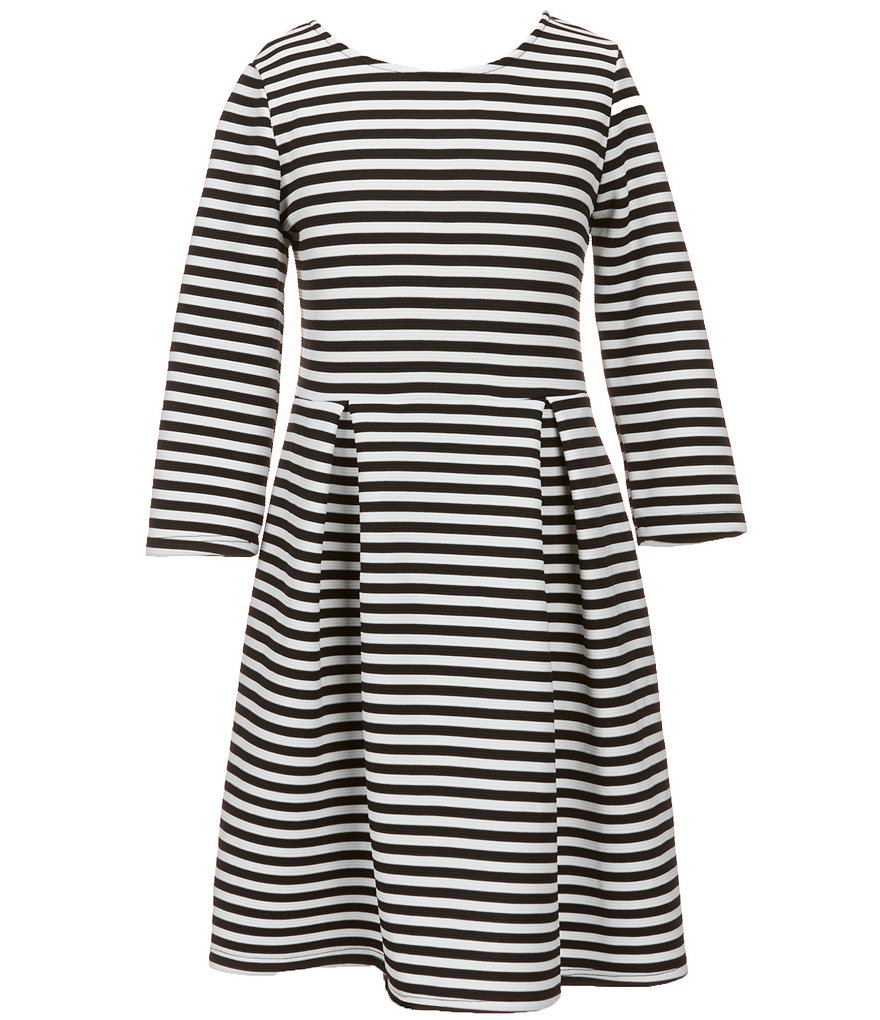 Soprano Big Girls 7-16 3/4-Sleeve Striped Skater Dress