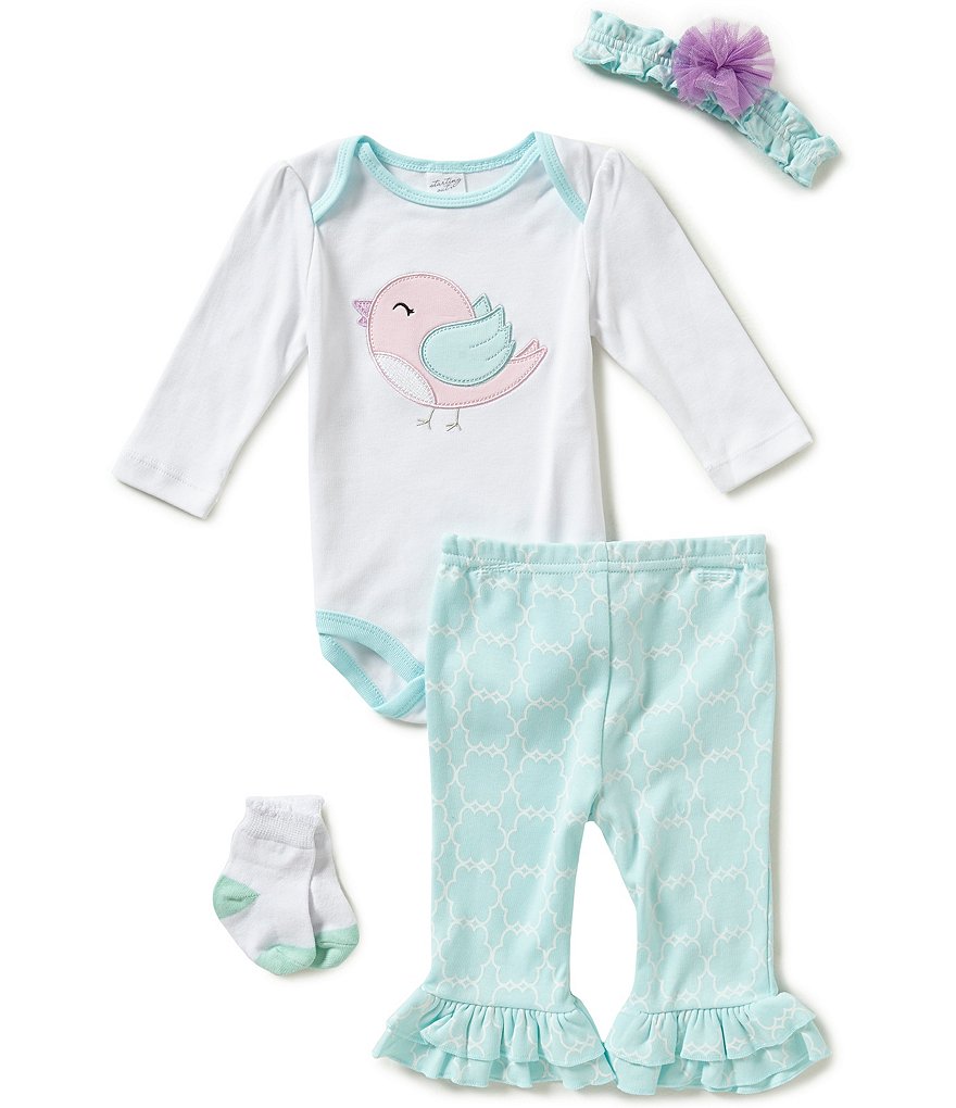 Starting Out Baby Girls Newborn-9 Months Bird/Geo Printed 4-Piece Layette Set