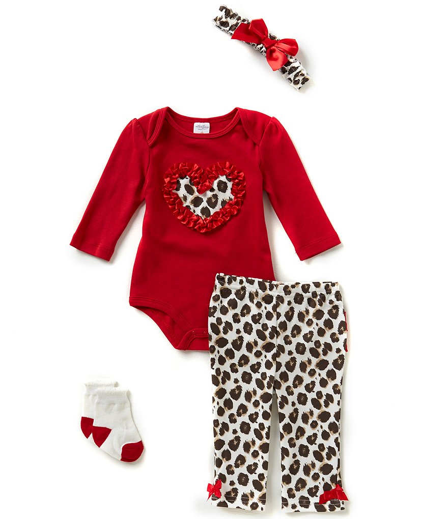 Starting Out Baby Girls Newborn-9 Months Heart & Leopard-Print 4-Piece Layette Set