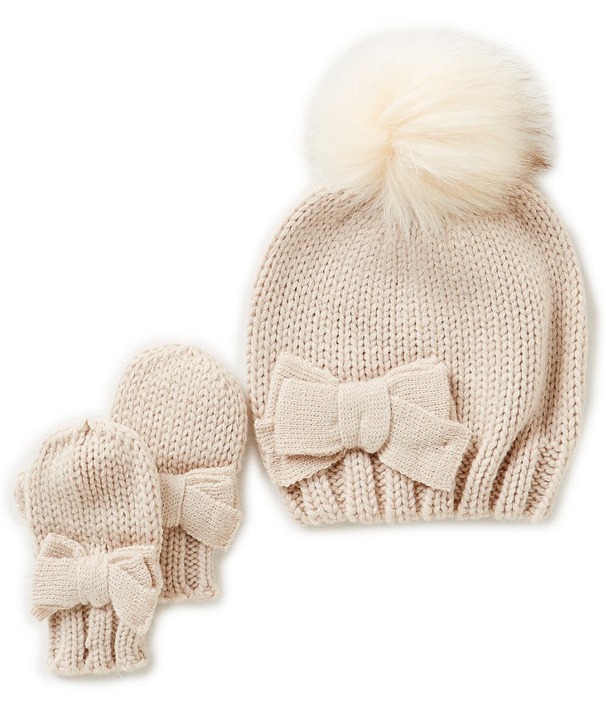 Starting Out Baby Girls Pom Detailed Beanie & Mittens Set