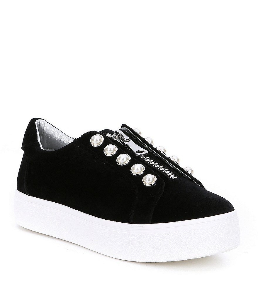 Steve Madden Lynn Velvet Pearl Stud Zip Sneakers