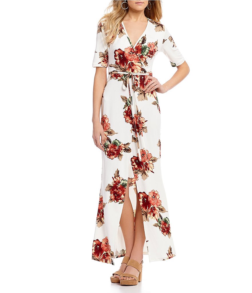 Stillettos Floral Printed Tie Front Maxi Dress