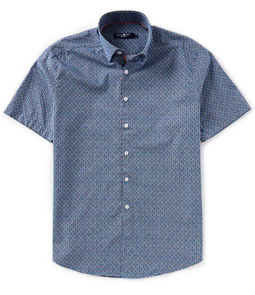 Stone Rose Circle Geo Print Short-Sleeve Woven Shirt