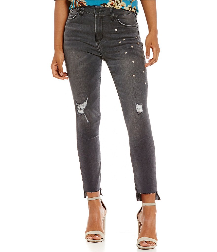 STS Blue Ashley Destructed High Rise Studded Straight-Leg Jeans
