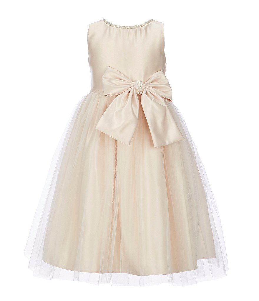 Sweet Kids Little Girls 4-6 Pearl-Trim Satin/Tulle A-Line Dress
