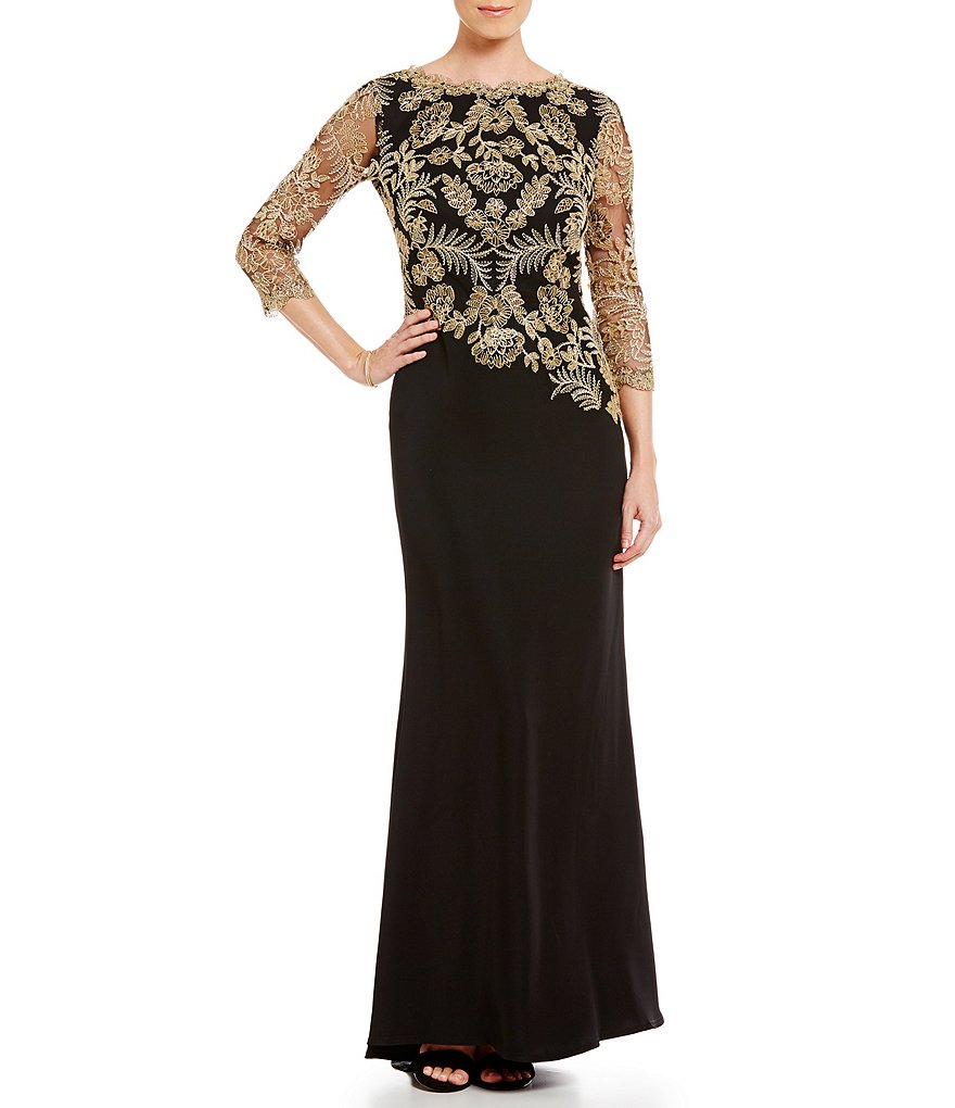 Tadashi Shoji Embroidered Bodice Gown