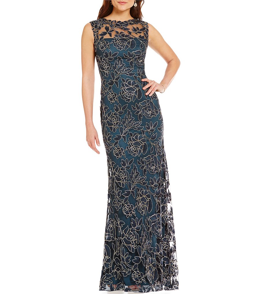 Tadashi Shoji Metallic Embroidered Lace Gown