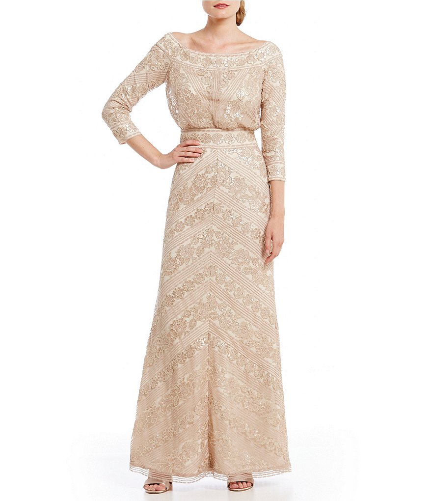 Tadashi Shoji Off-The-Shoulder Sequin Blouson Gown