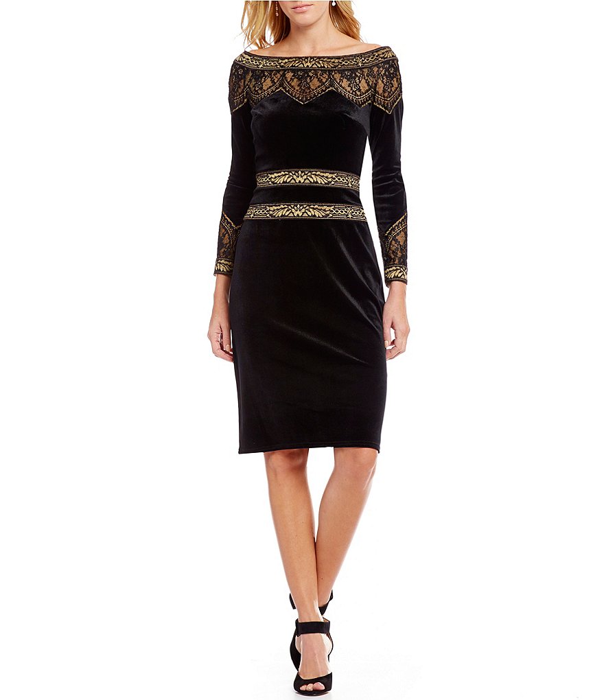 Tadashi Shoji Off-the-Shoulder Velvet Sheath Dress