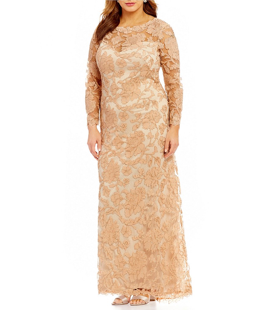 corded embroidered lace gown tadashi shoji