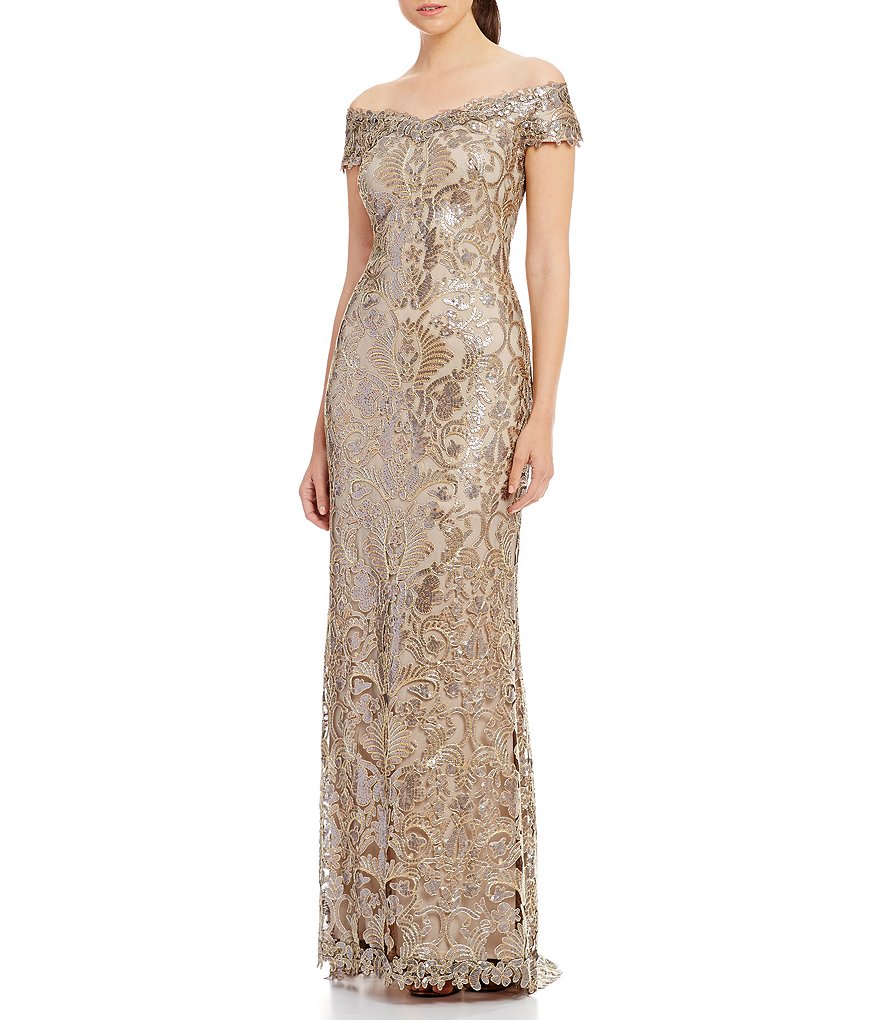 Tadashi Shoji Sequin Lace Off-The-Shoulder Gown