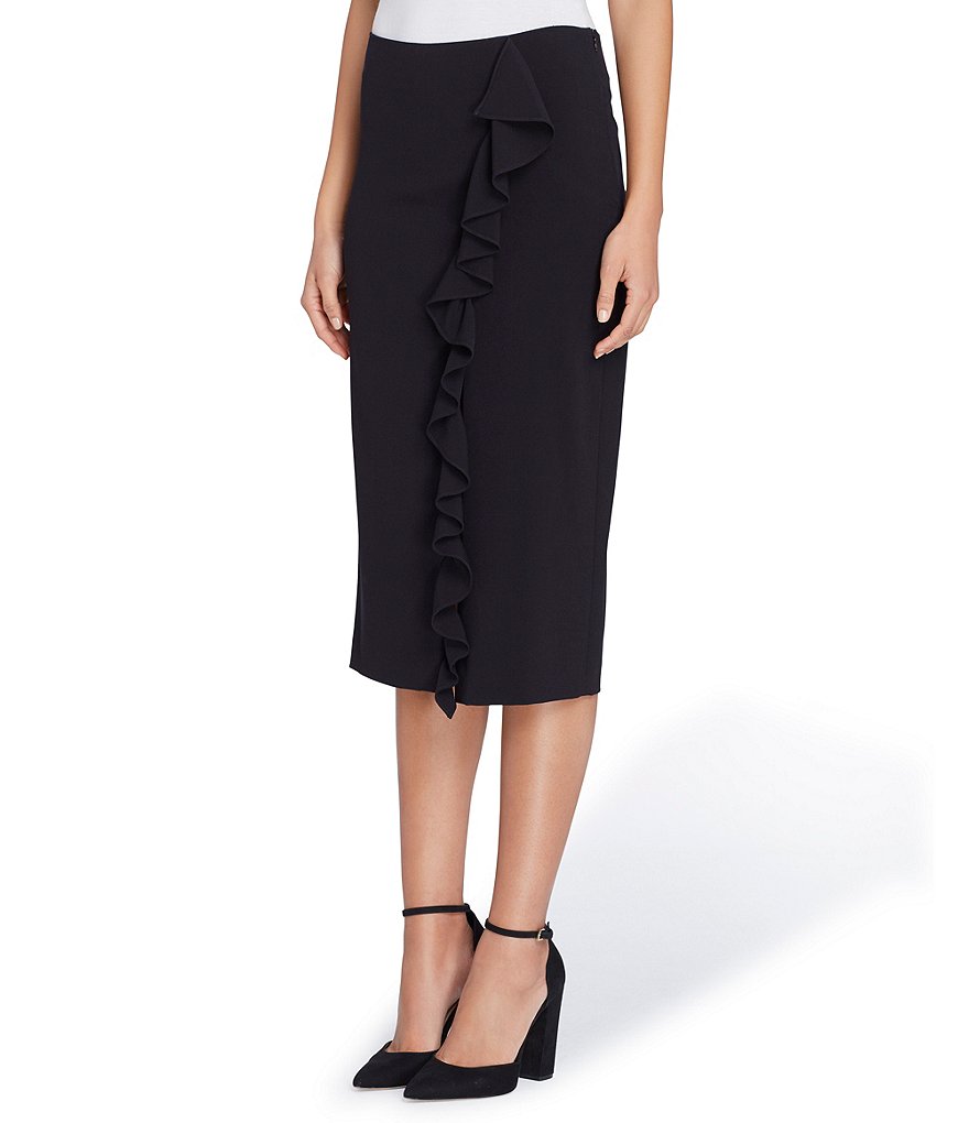 Tahari ASL Asymmetrical Ruffle Front Slit Pencil Skirt