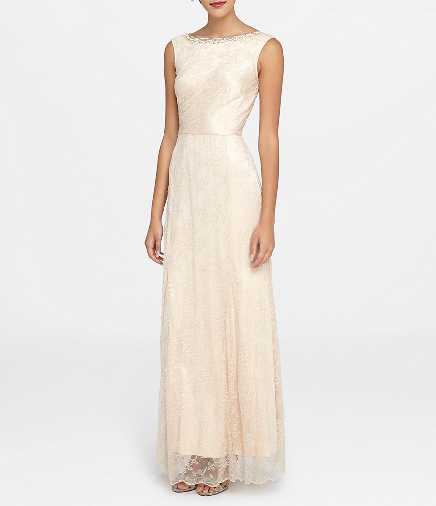 Tahari ASL Beaded Neck Lace Gown