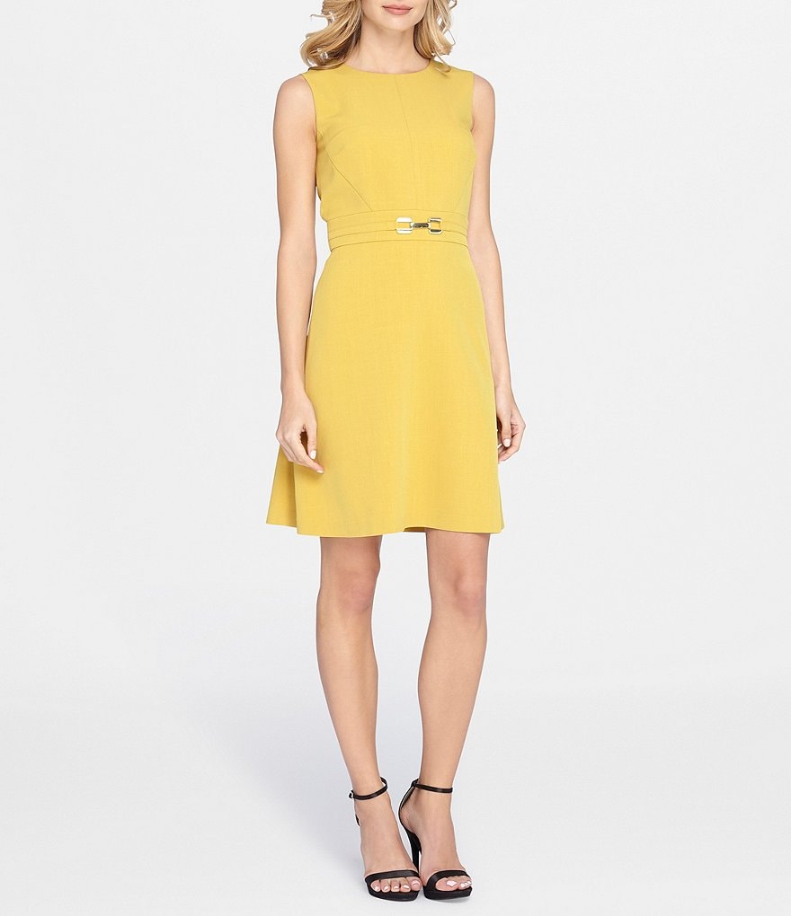 Tahari ASL Belted Fit and Flare Stretch Dress