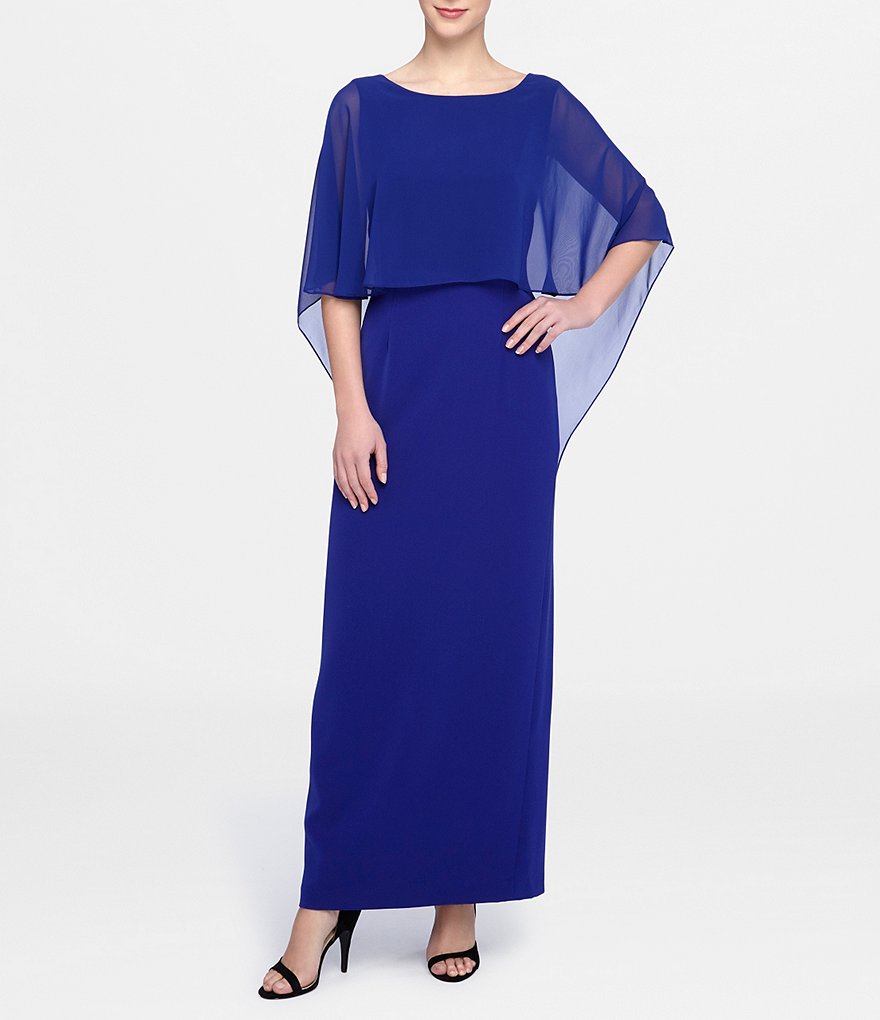 Tahari ASL Chiffon Overlay Short-Sleeve Dress