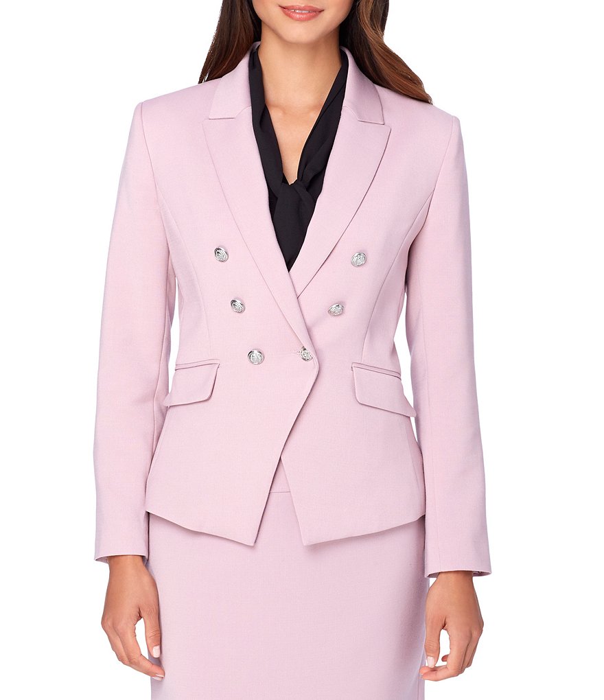 Tahari ASL Notch Collar Double-Breasted Stretch Ponte Military Blazer