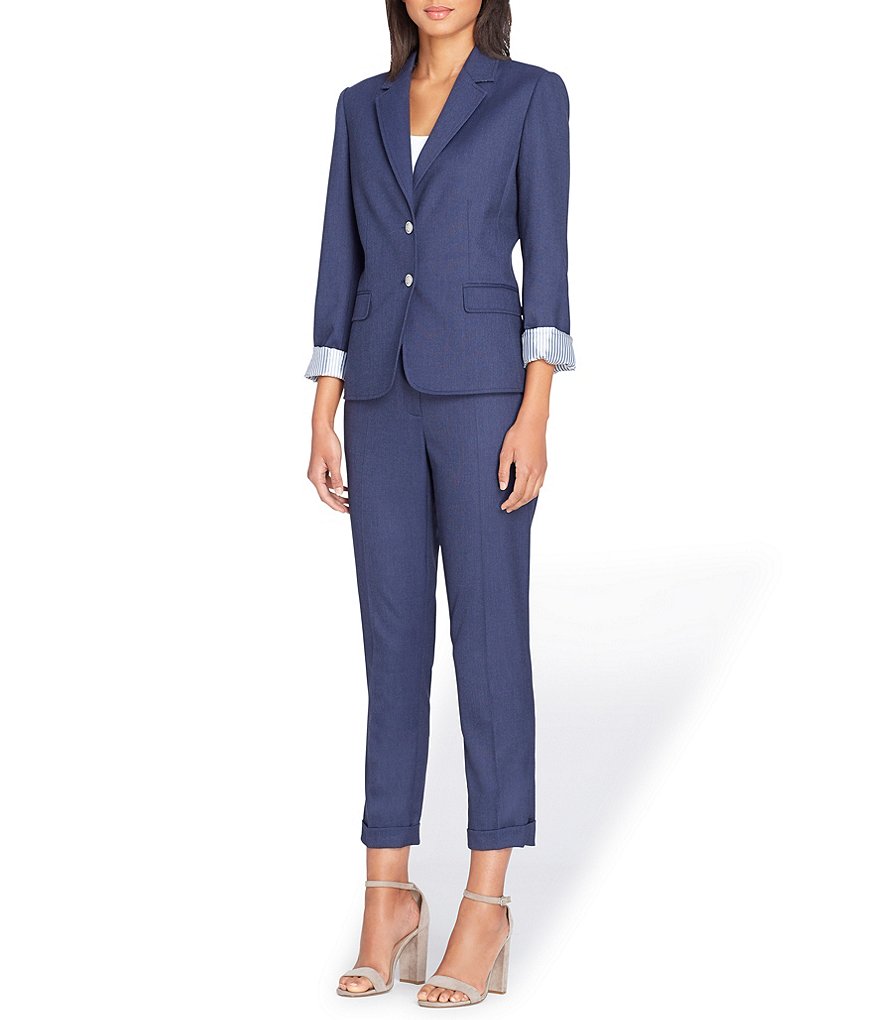 Tahari ASL Dressy Denim Notch Collar Two-Button Jacket Pant Suit