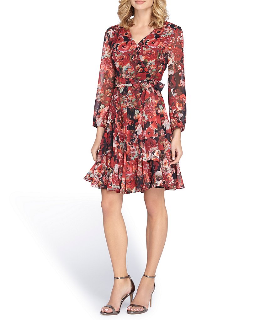 Tahari ASL Floral Chiffon Wrap Dress