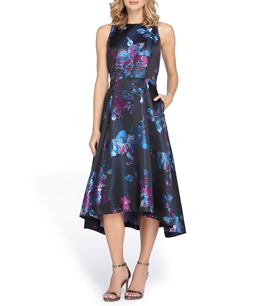 Tahari ASL Jacquard Hi-Low Sleeveless Fit-and-Flare Midi Dress