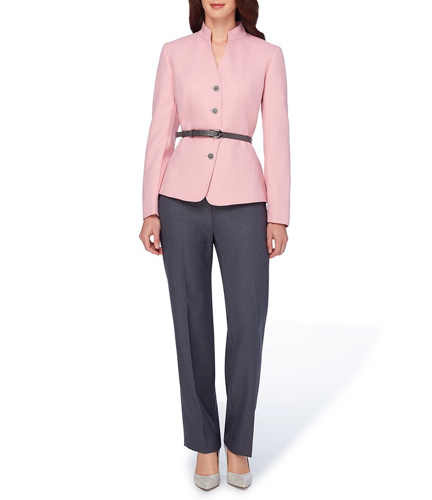 Tahari ASL Long Sleeve Belted Jacquard Pant Suit