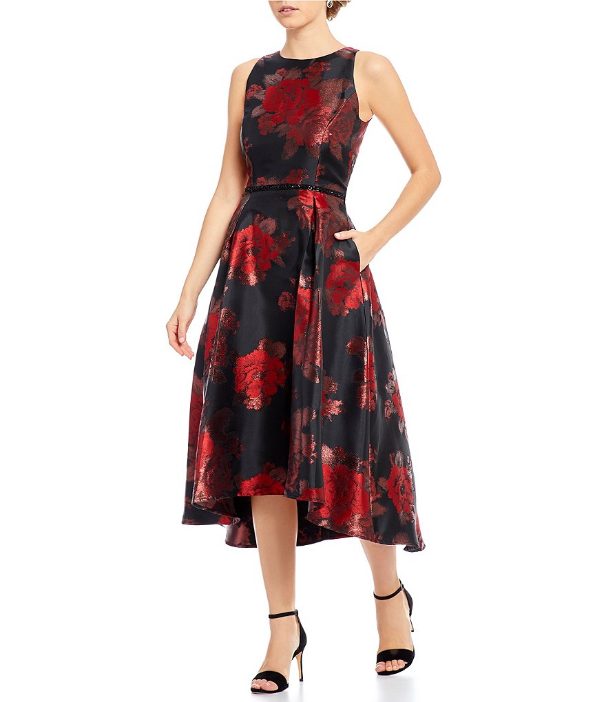 Tahari ASL Metallic Jacquard Hi Lo Dress