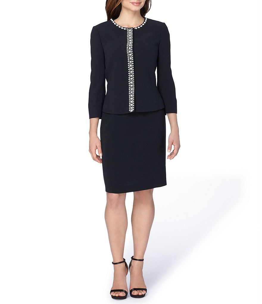Tahari ASL Pearl-Trimmed Crepe 2-Piece Skirt Suit