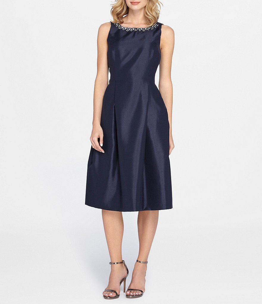 Tahari ASL Petite Beaded Necklace Midi Dress