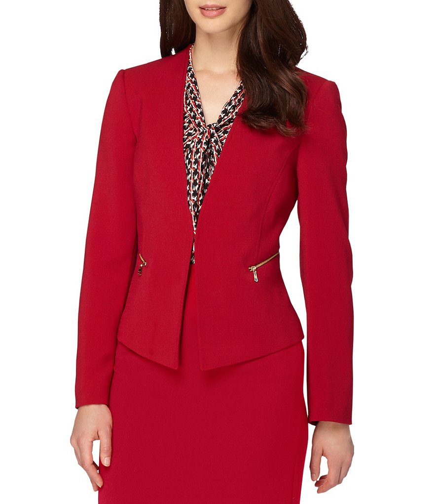 Tahari ASL Petite Ponte Zipper-Detail Jacket