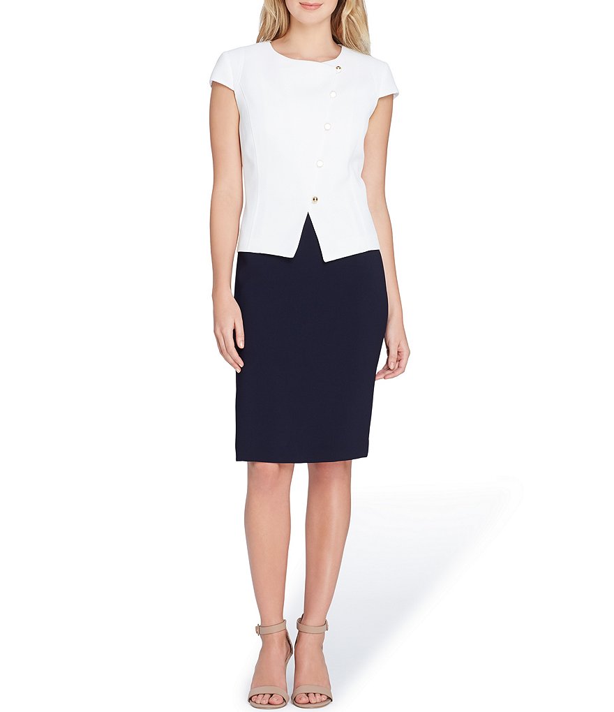Tahari ASL Petite Size Assymmetrical Shot Sleeve Skirt Suit