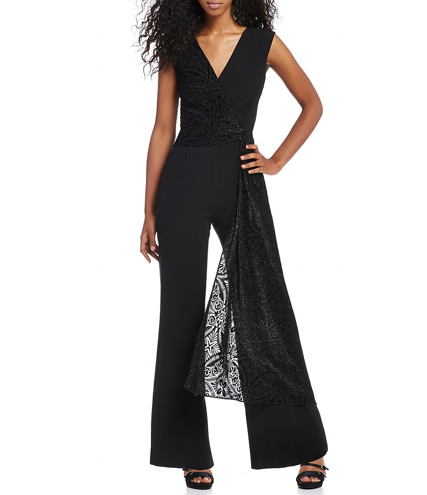 Tahari ASL Petite V-Neck Novelty Metallic Jumpsuit
