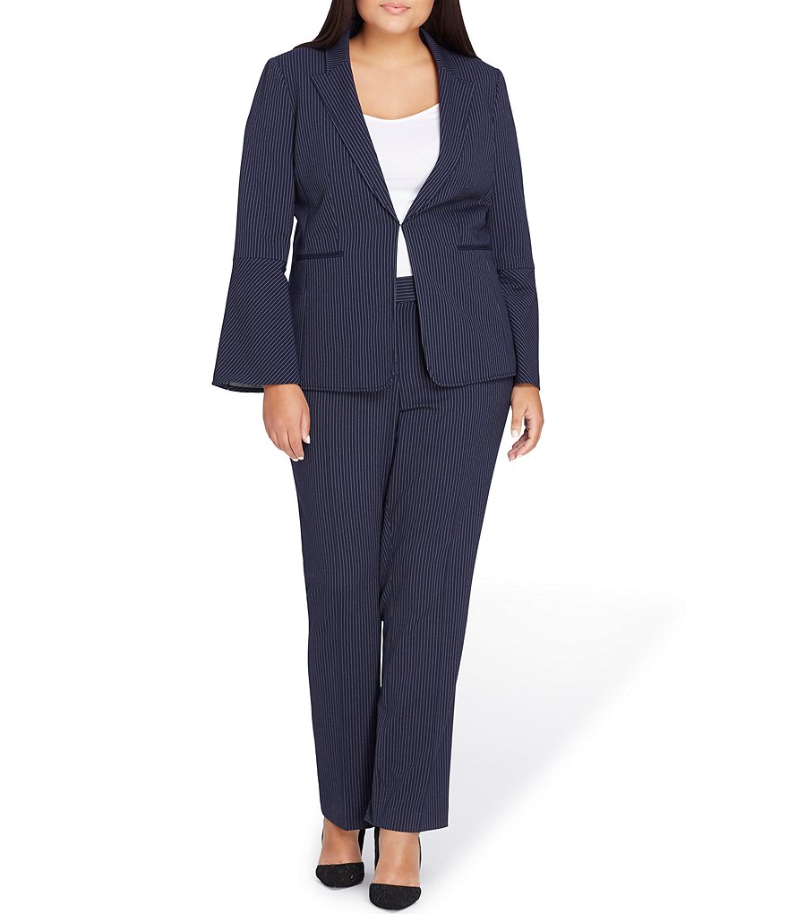 Tahari ASL Plus Peak Lapel Pinstripe Pant Suit