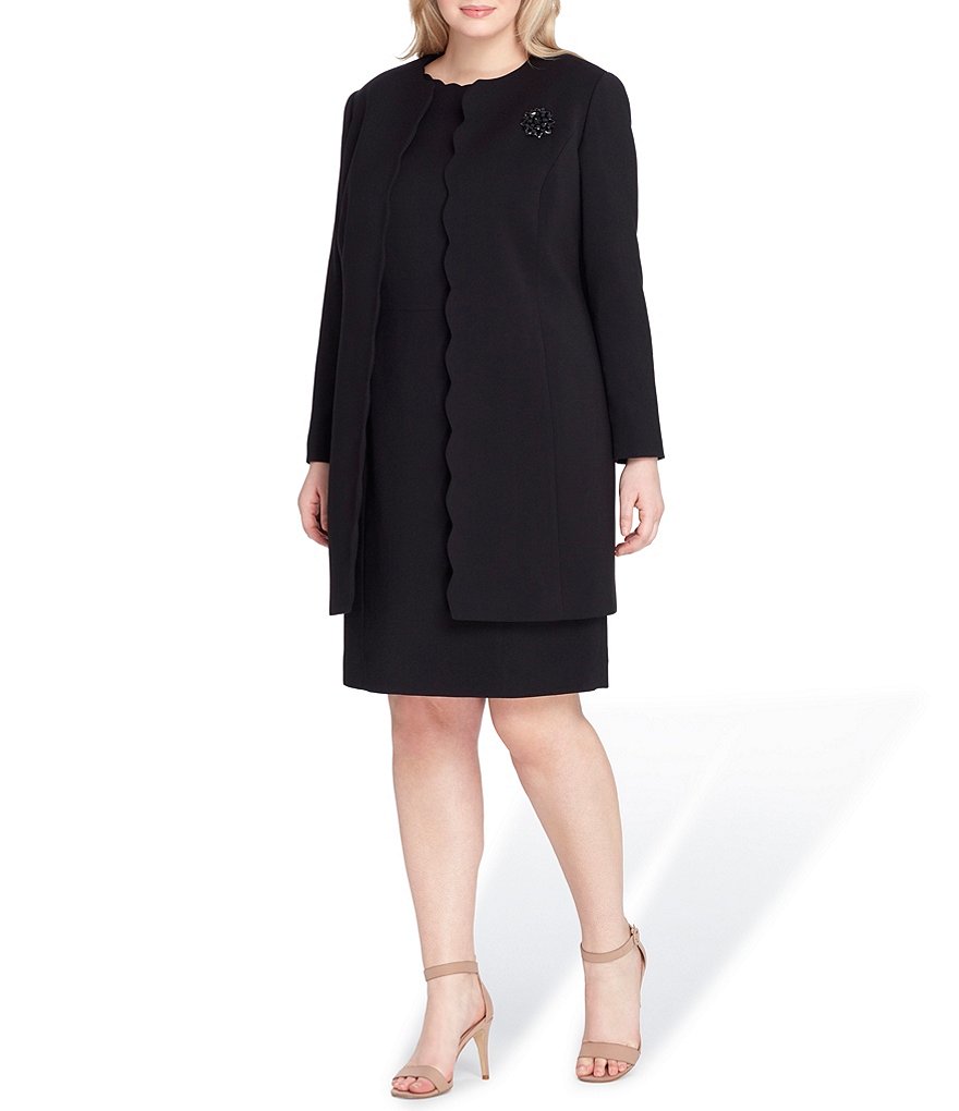 Tahari ASL Plus Size Scalloped Trim Topper Jacket Dress Suit
