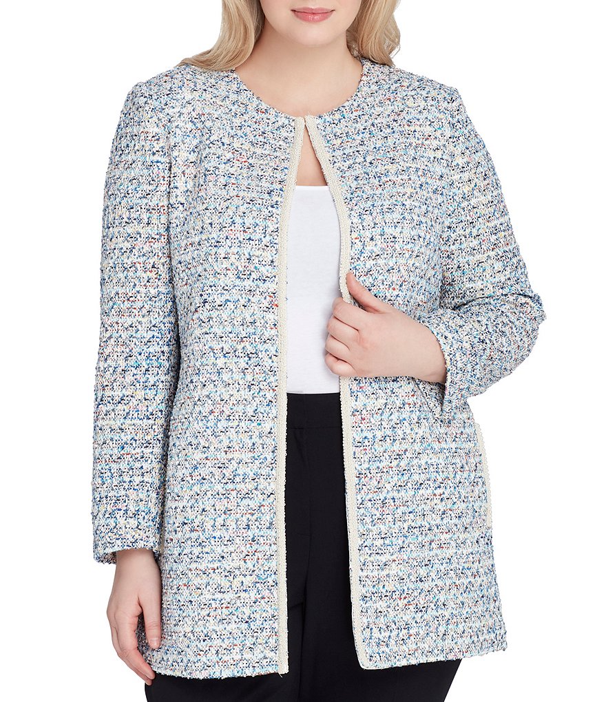 Tahari ASL Plus Size Boucle Tweed Topper Jacket