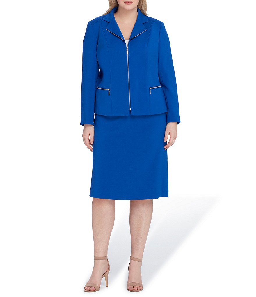 Tahari ASL Plus Size Zip Front Notch Collar Jacket 2-Piece Skirt Suit