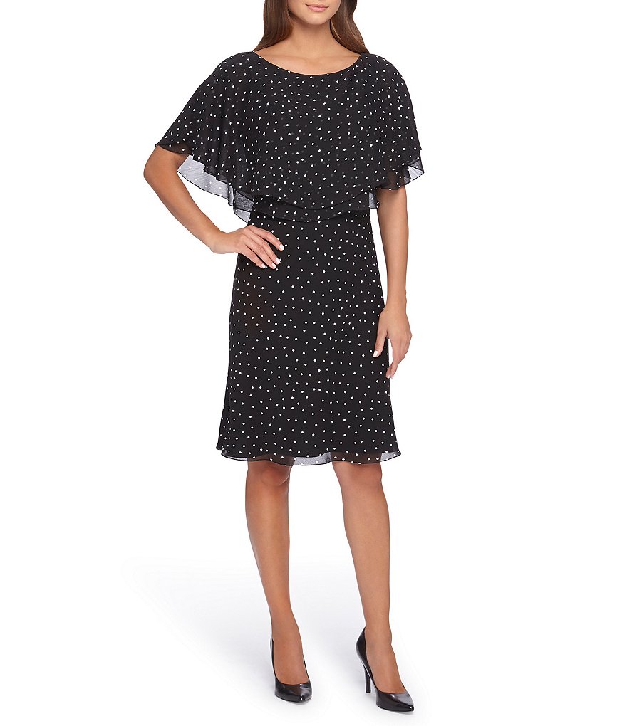 Tahari ASL Polka Dot Chiffon Popover Dress