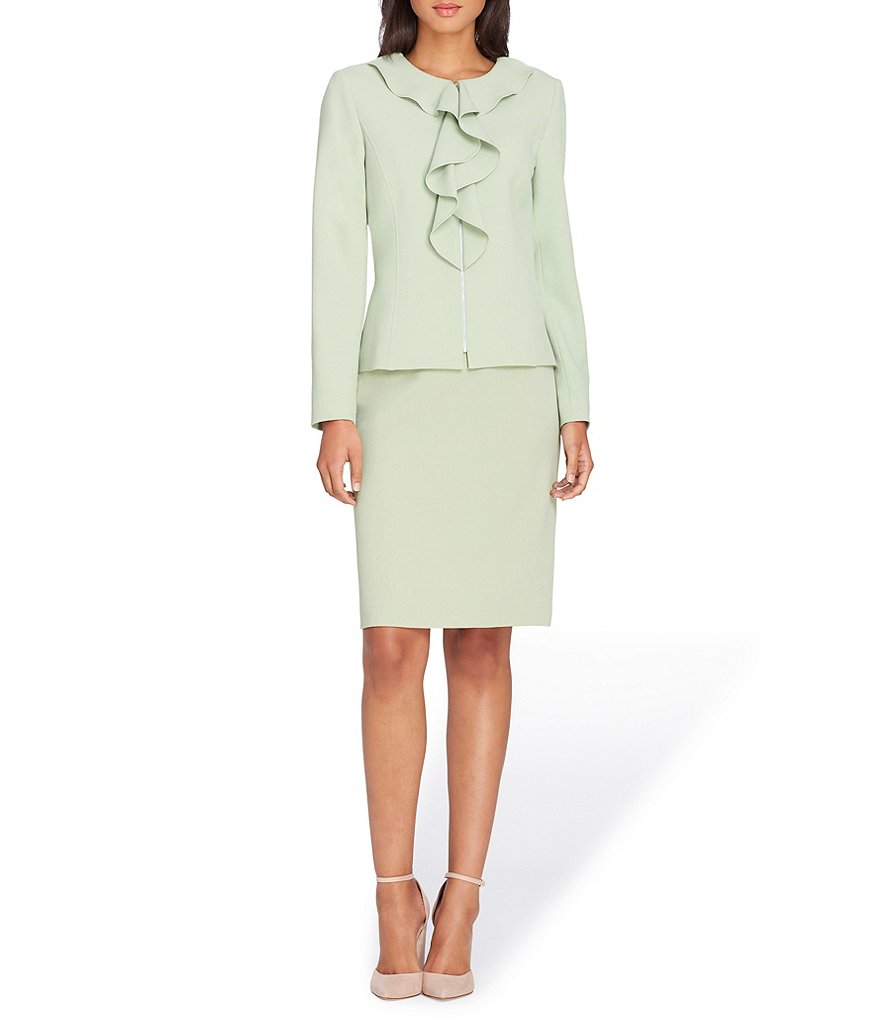 Tahari ASL Ruffle Front Jacket Skirt Suit