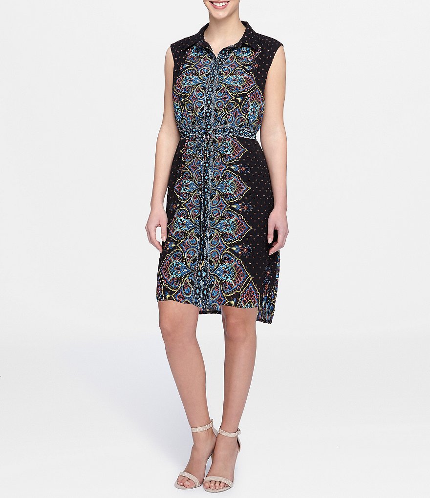 Tahari ASL Scarf-Print Shirt Dress