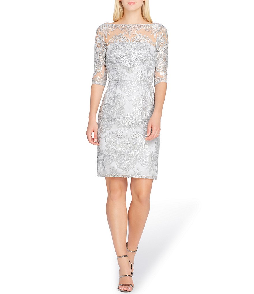 Tahari ASL Sequin Embroidered Sheath Dress