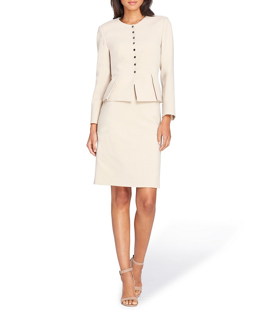Tahari ASL Stretch Crepe Peplum Jacket Skirt Suit