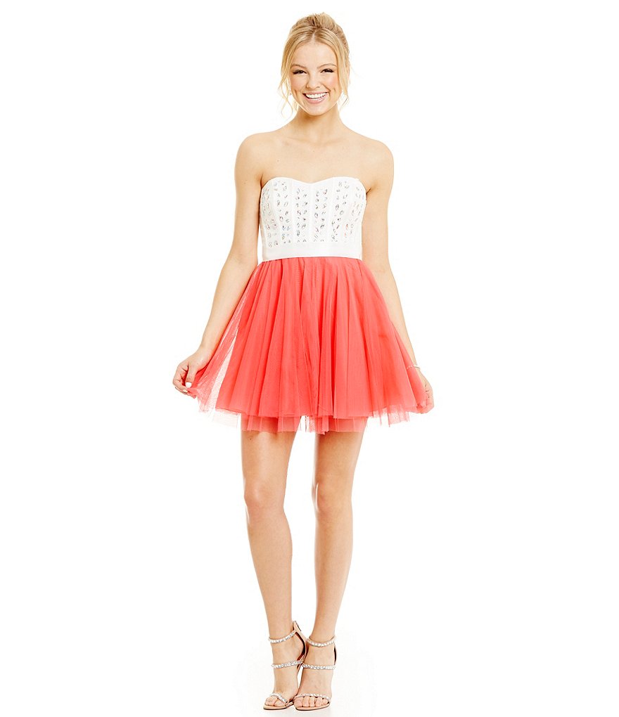 Teeze Me Jeweled Corset Color Block Swing Party Dress