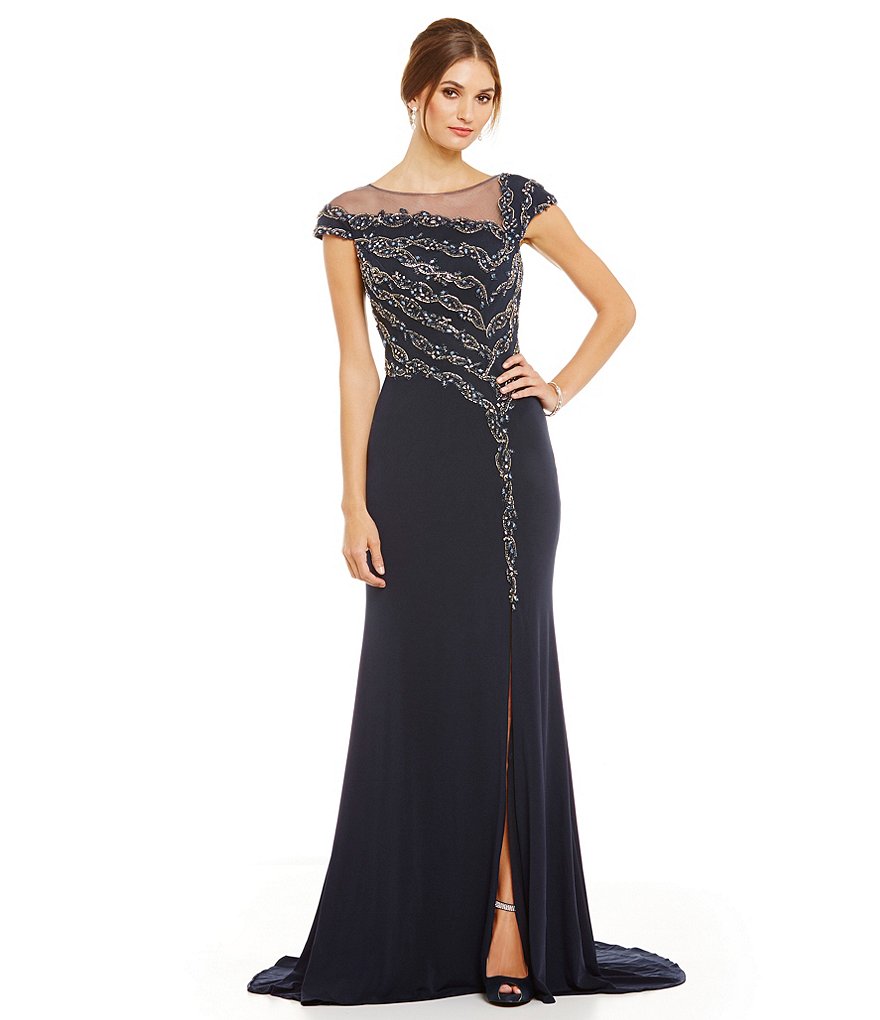 Terani Couture Illusion Neck Beaded Gown