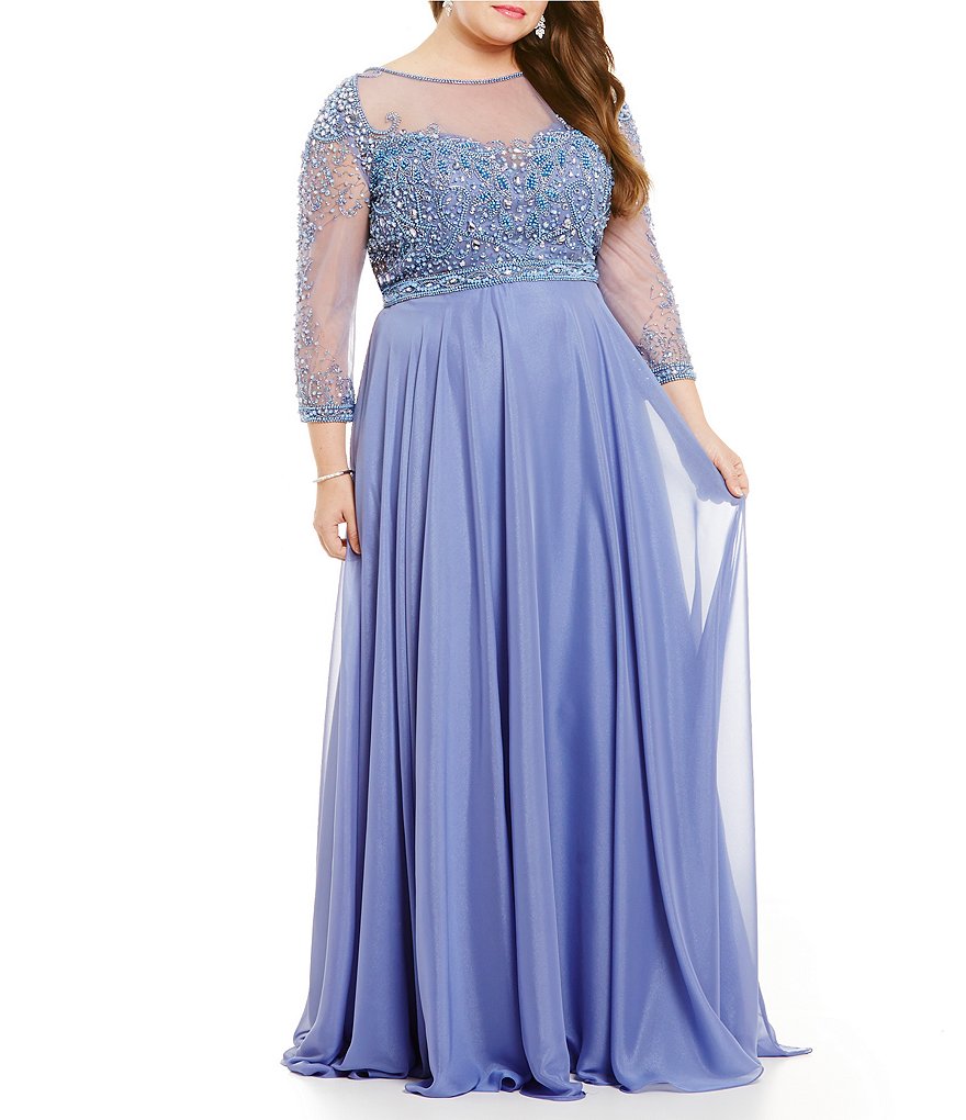 Terani Couture Plus Beaded Lace Chiffon Gown