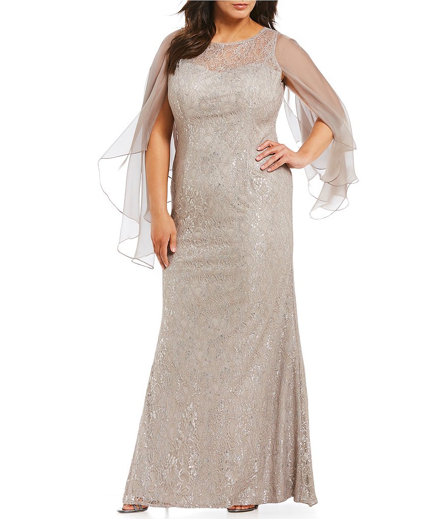 Terani Couture Plus Lace Butterfly Sleeve Gown