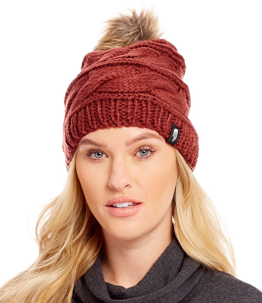 The North Face Cable-Knit Beanie with Faux-Fur Pom