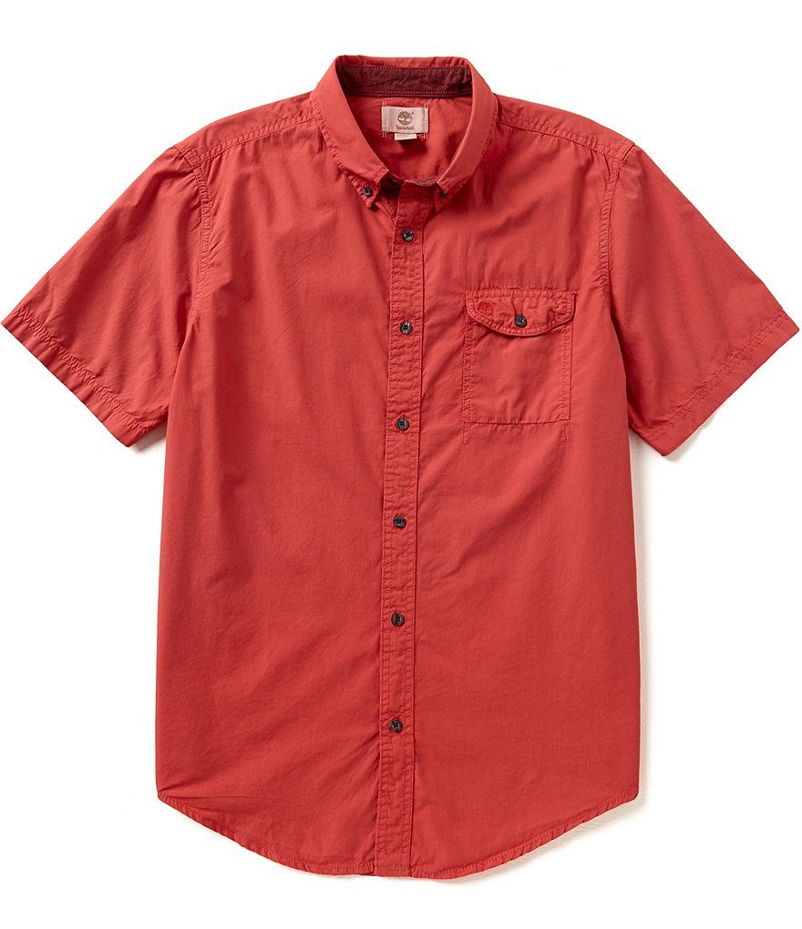 Timberland Short-Sleeve Allen River Salt Washed Solid Woven Shirt